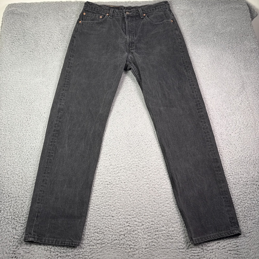 Vintage Levis Jeans Mens 36x32 Black Faded Denim 505 Regular Straight USA 90s